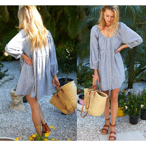 Emerson Fry Dresses & Skirts - Emerson Fry | Jasmine Button Dress - Denim Stripe Hemp Organic | Sz M